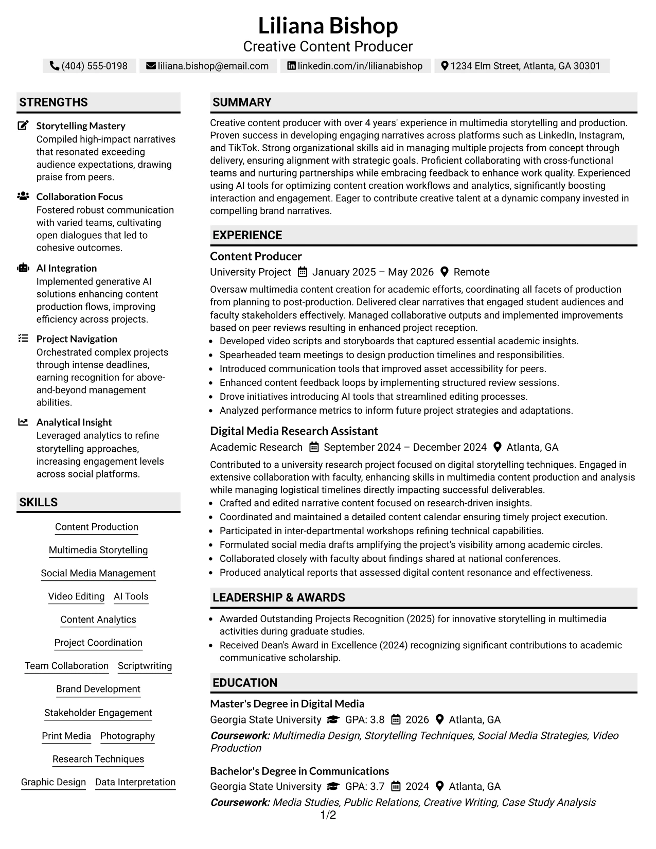 Resume Example Page 1
