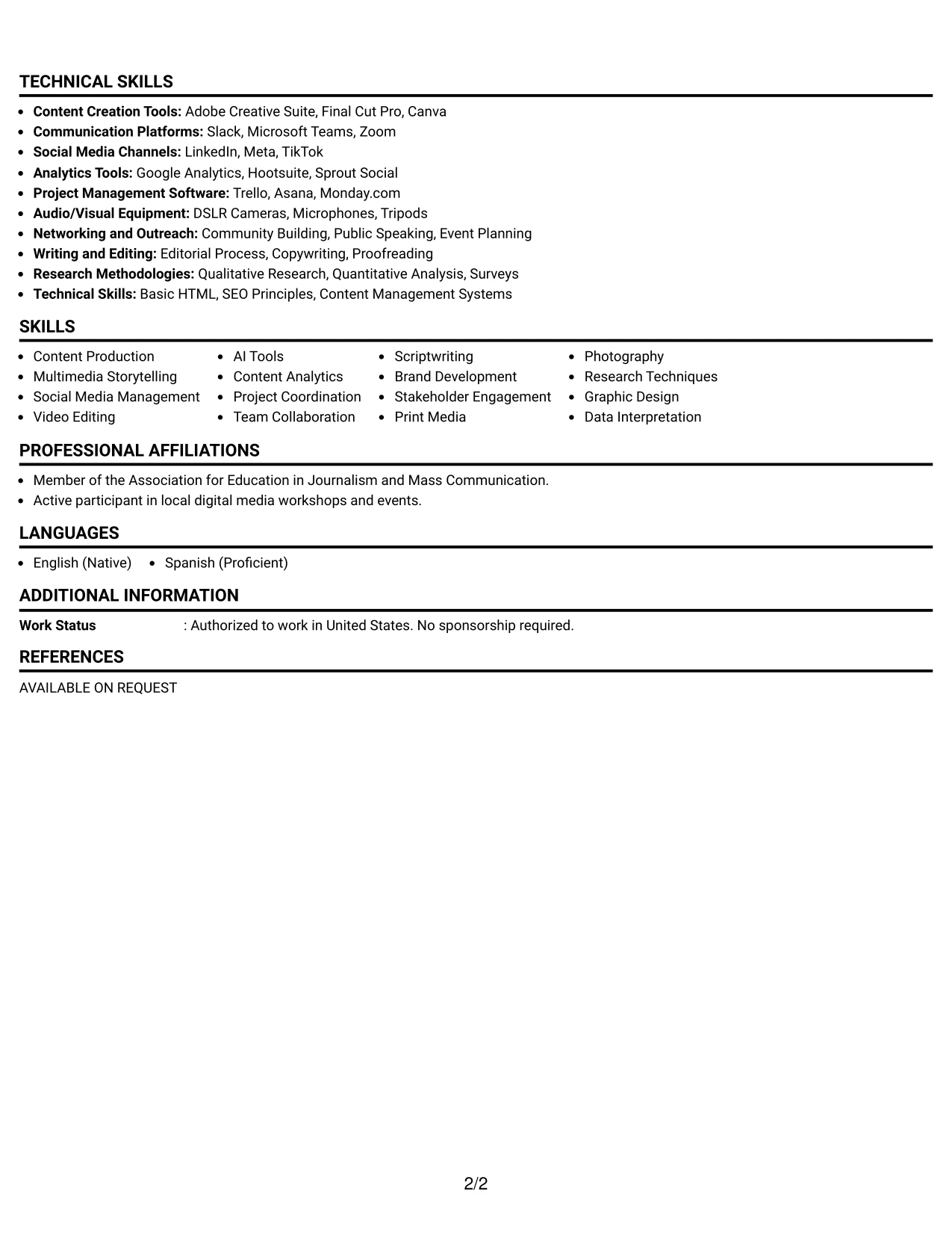 Resume Example Page 2