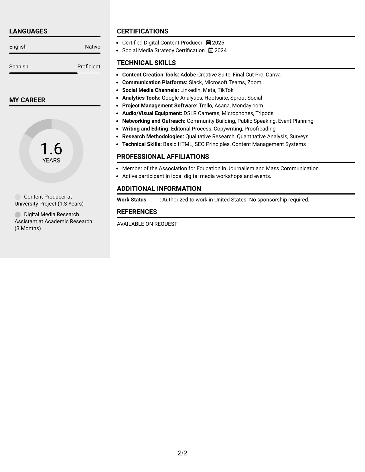 Resume Example Page 2