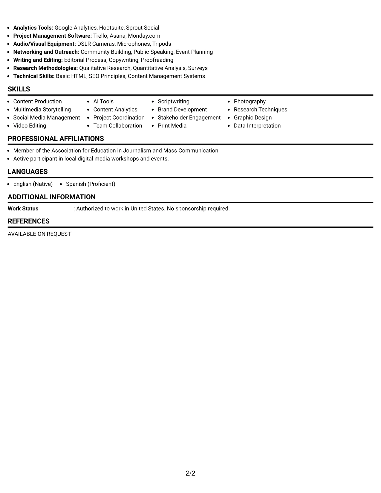 Resume Example Page 2