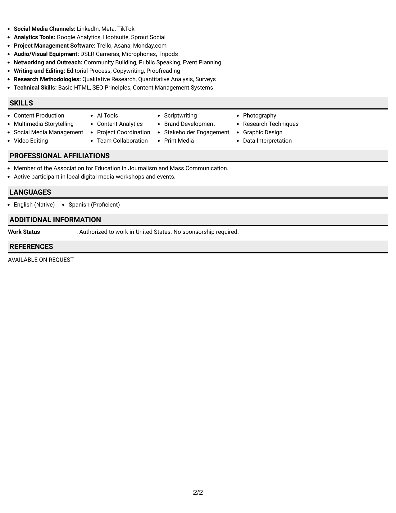 Resume Example Page 2