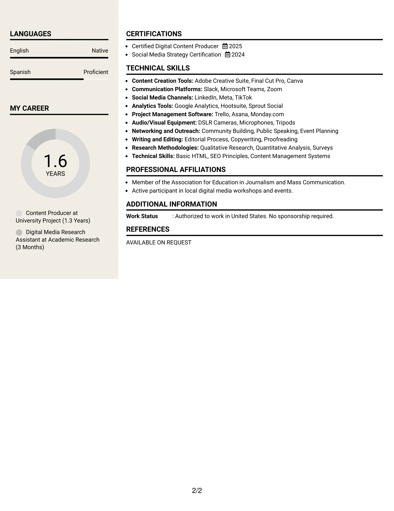Resume Example Page 2