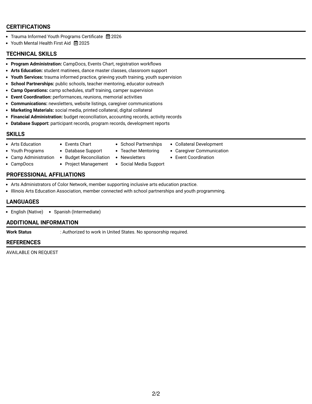Resume Example Page 2
