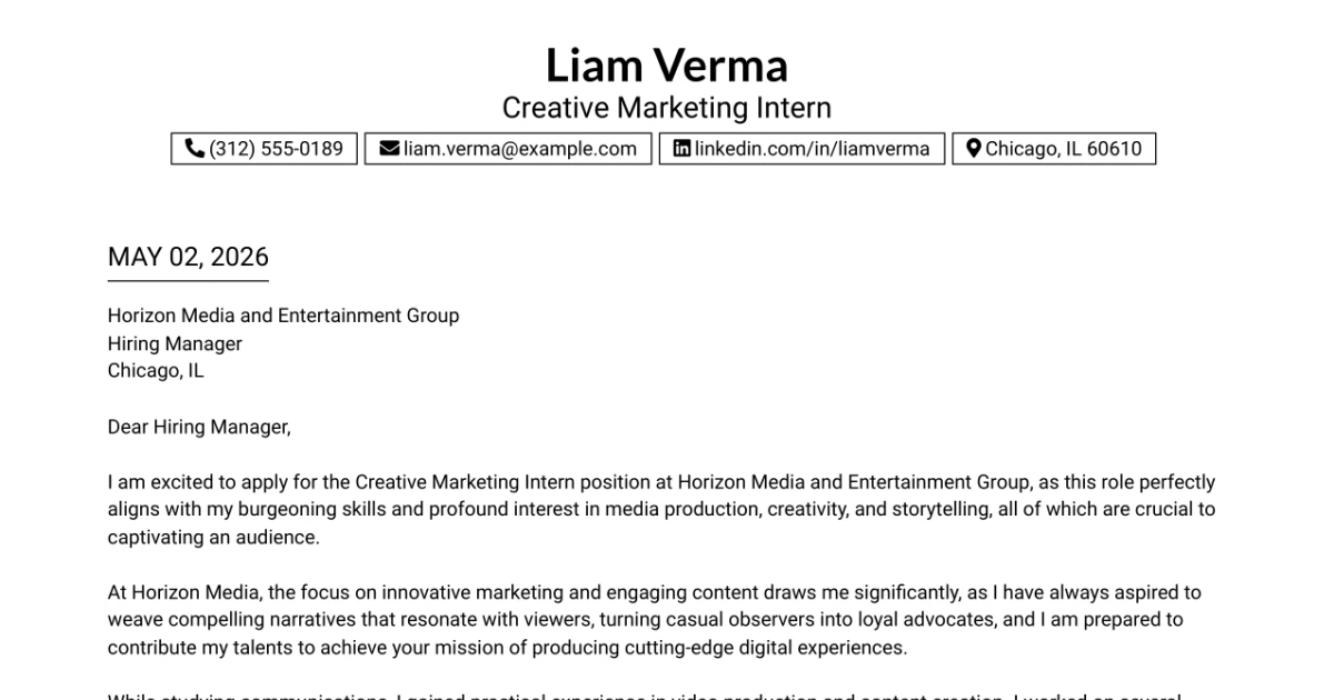 30+ Creative Marketing Intern Cover Letter Templates with Example