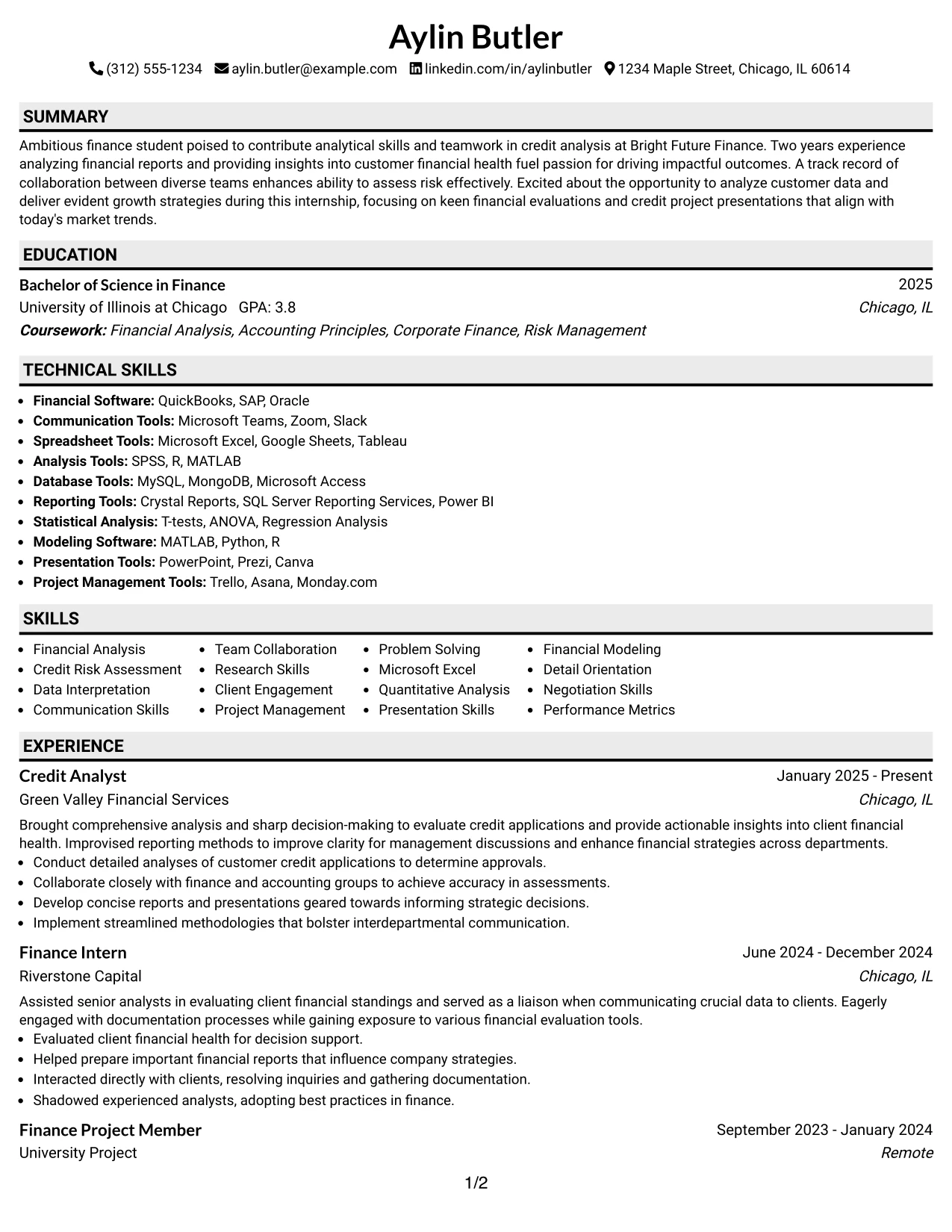 Resume Example Page 1