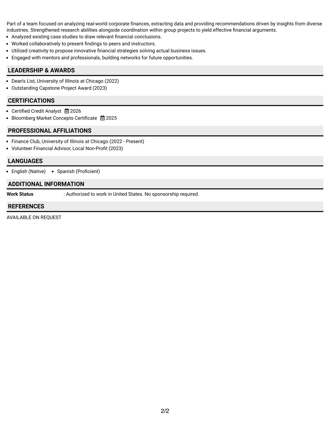 Resume Example Page 2