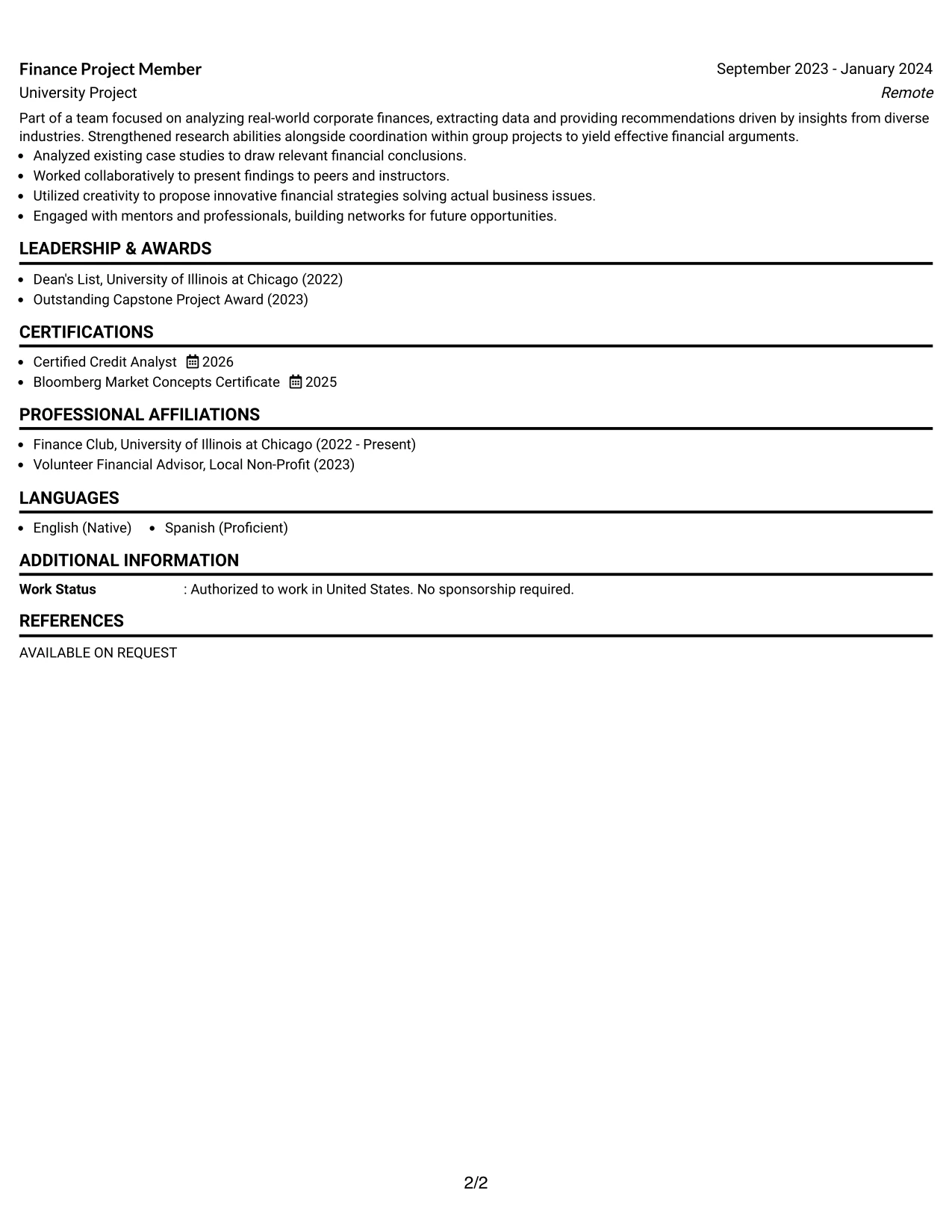 Resume Example Page 2