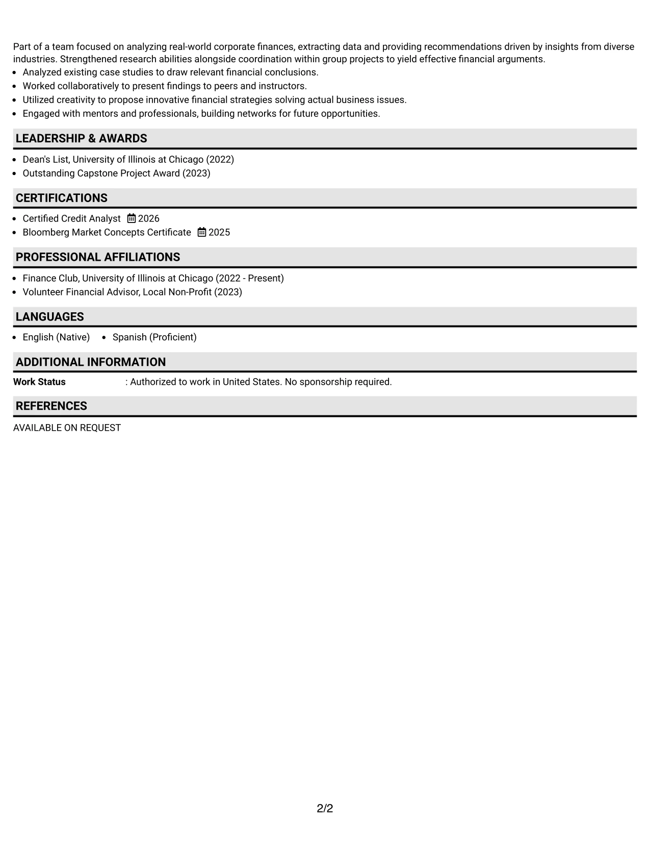 Resume Example Page 2
