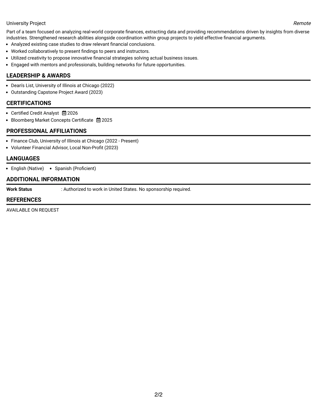 Resume Example Page 2