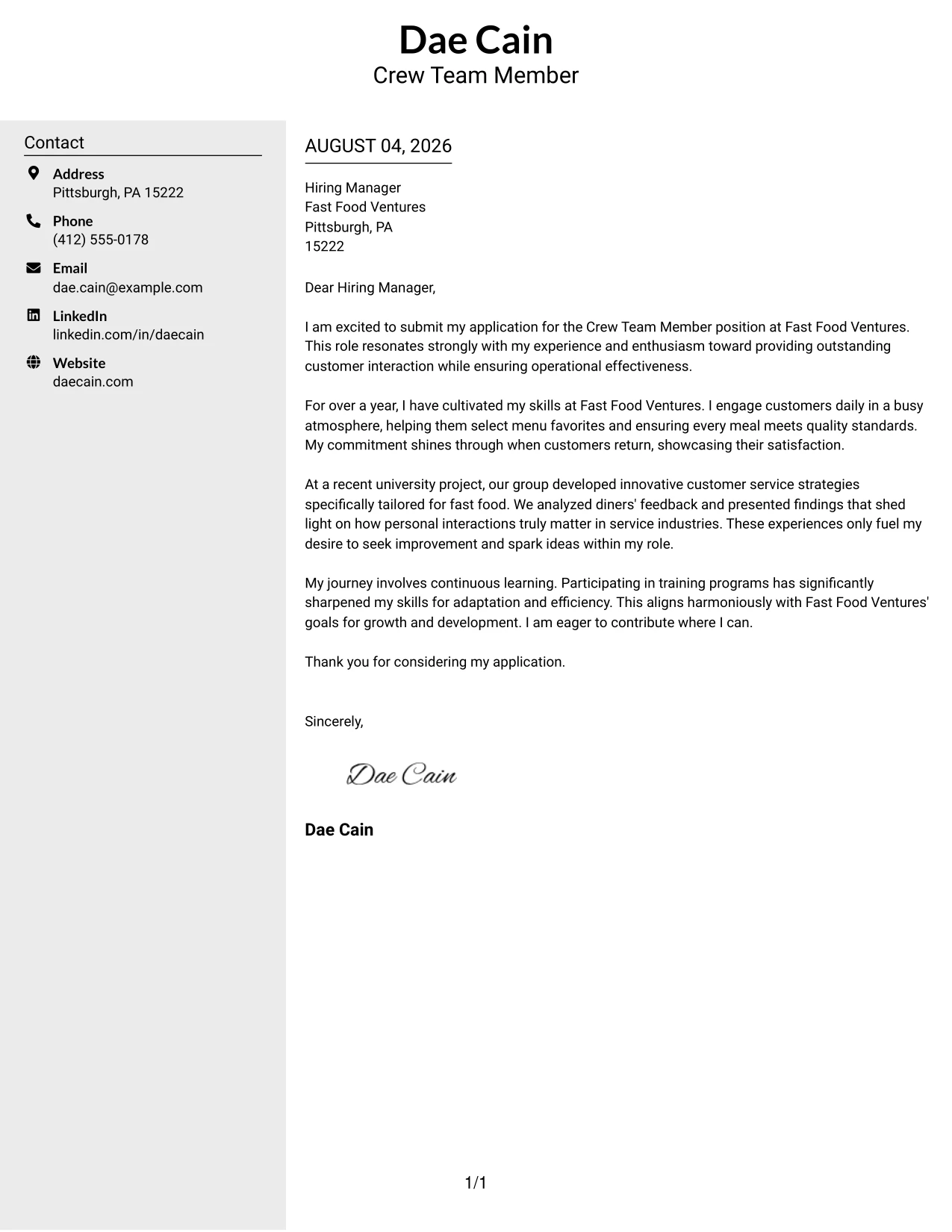 Resume Example Page 1