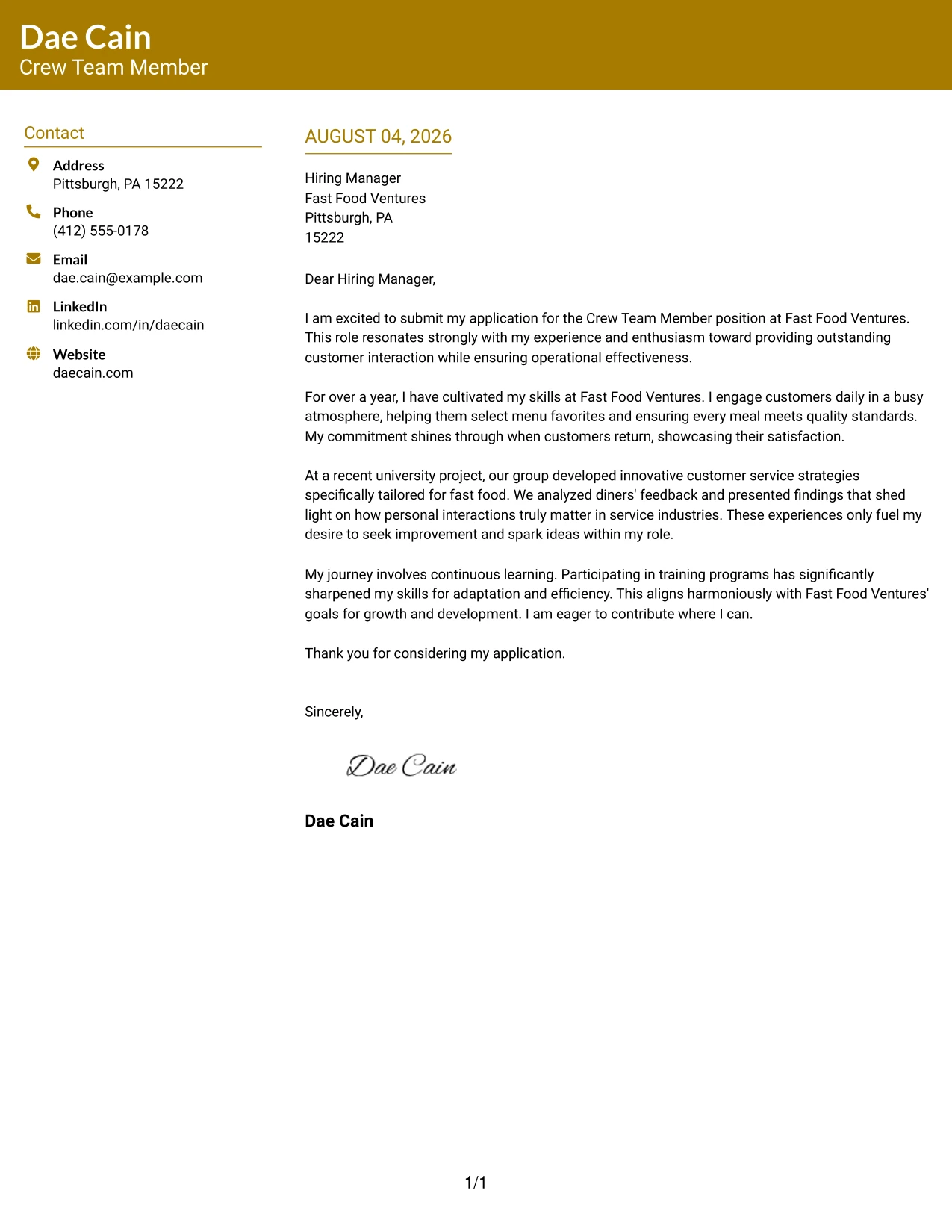 Resume Example Page 1