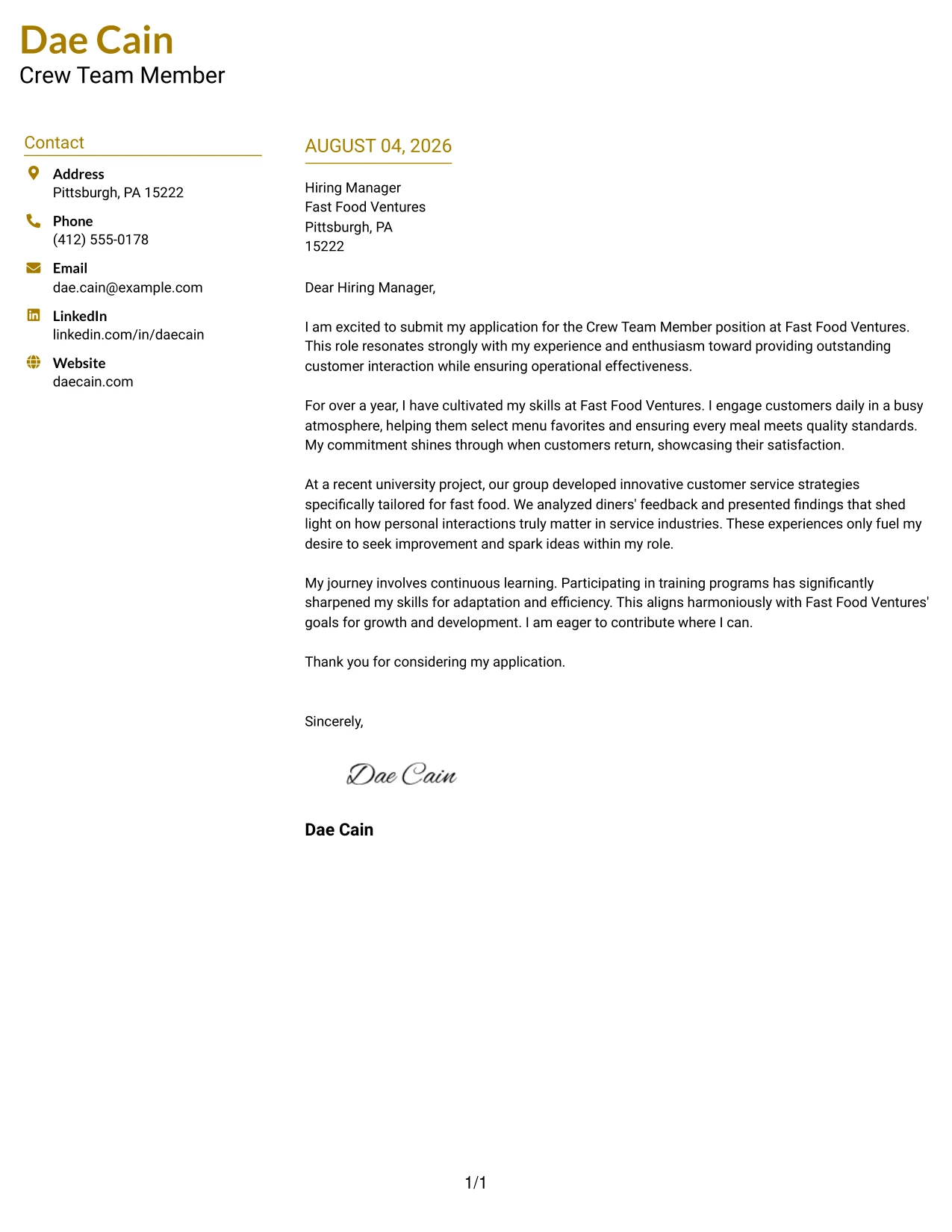Resume Example Page 1