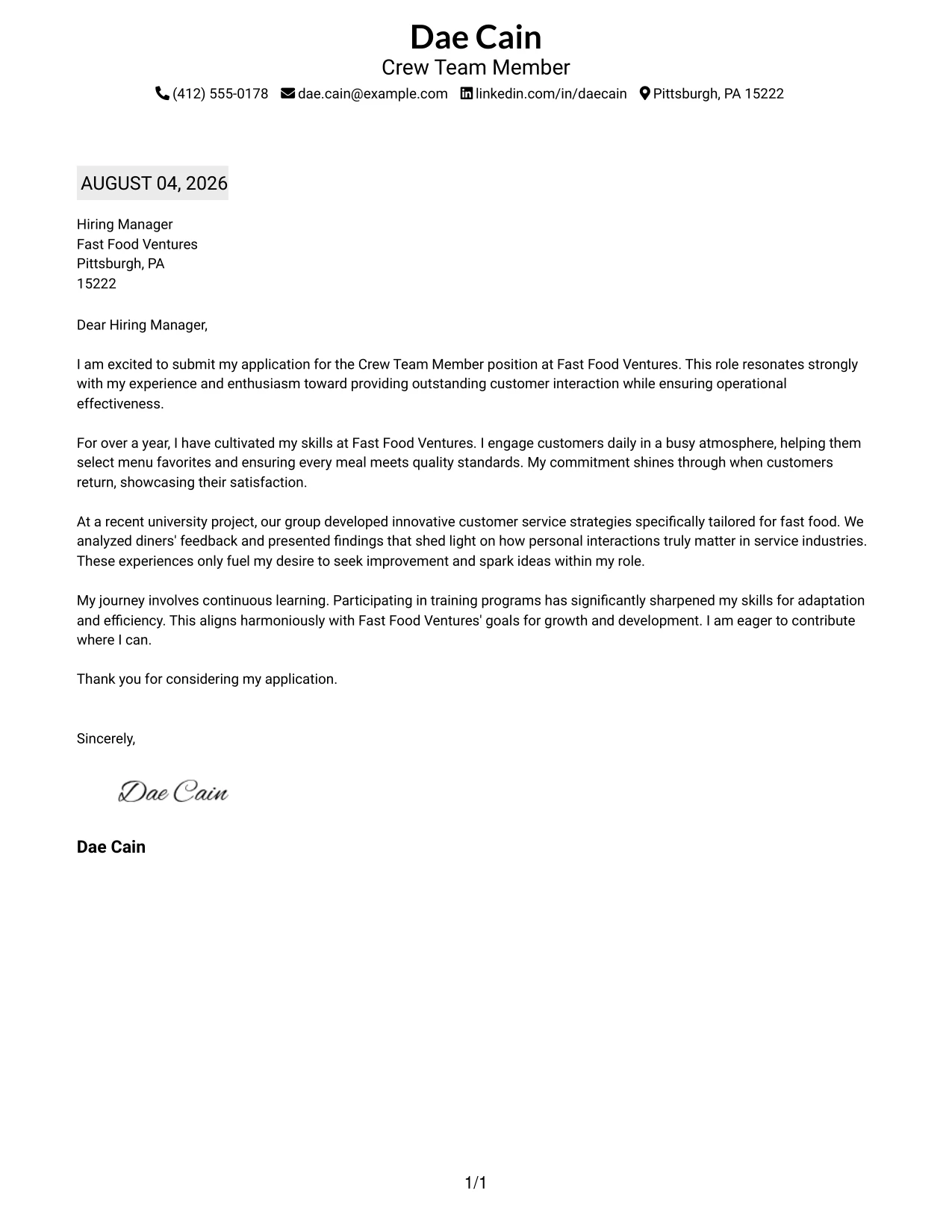 Resume Example Page 1
