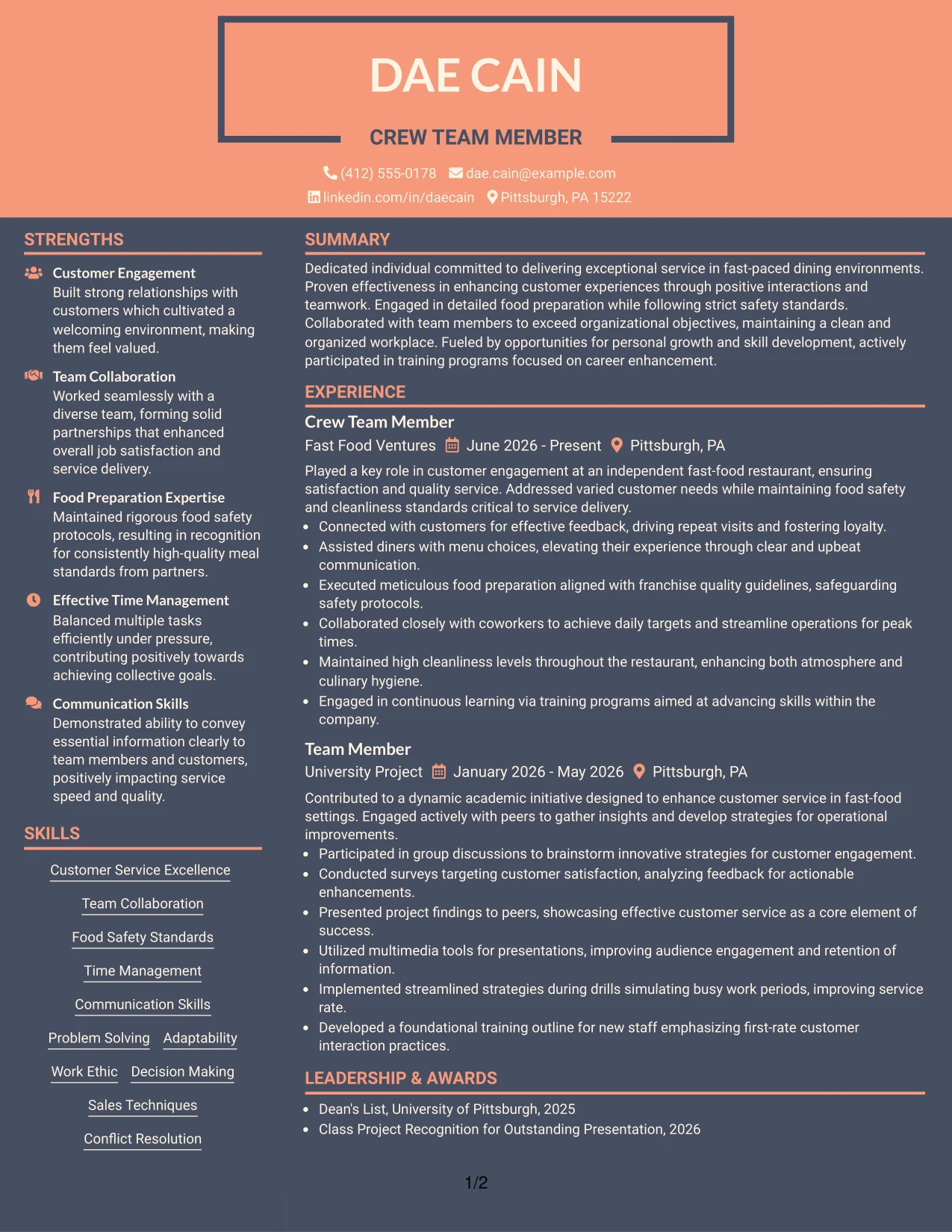 Resume Example Page 1