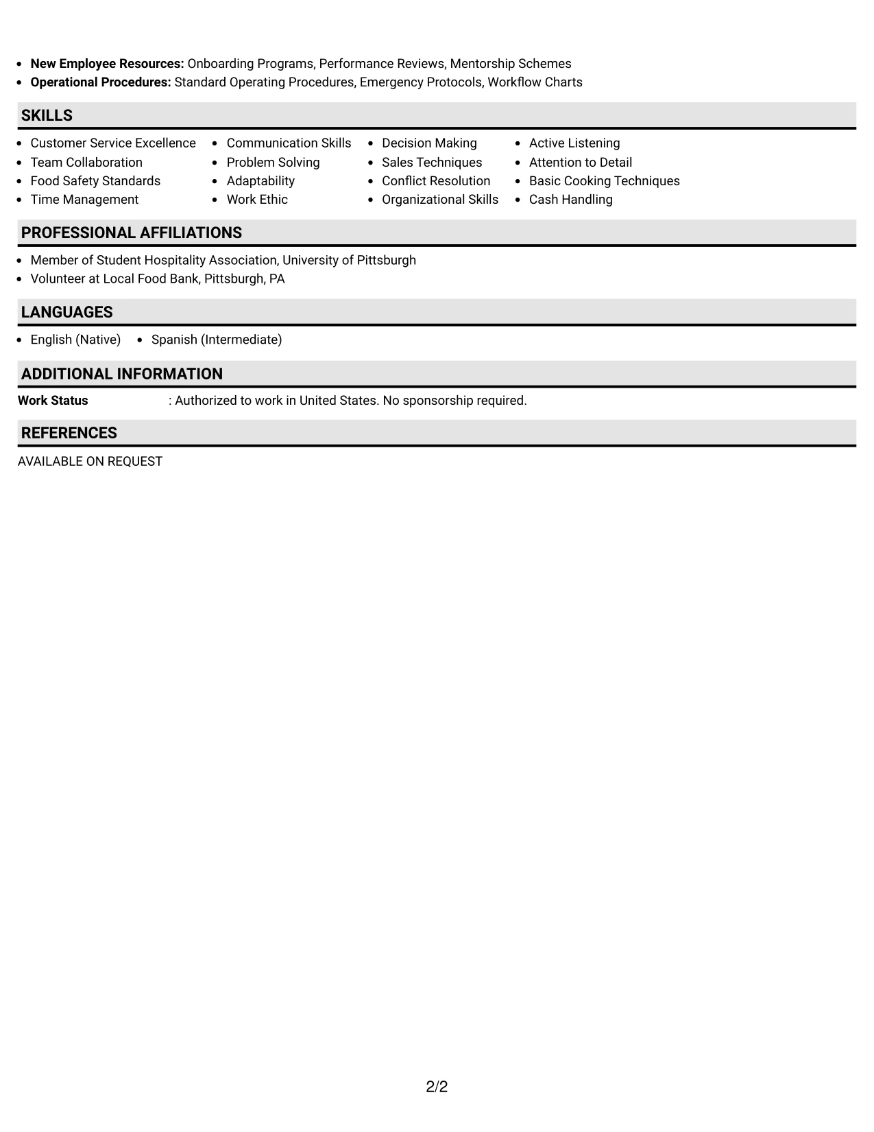 Resume Example Page 2