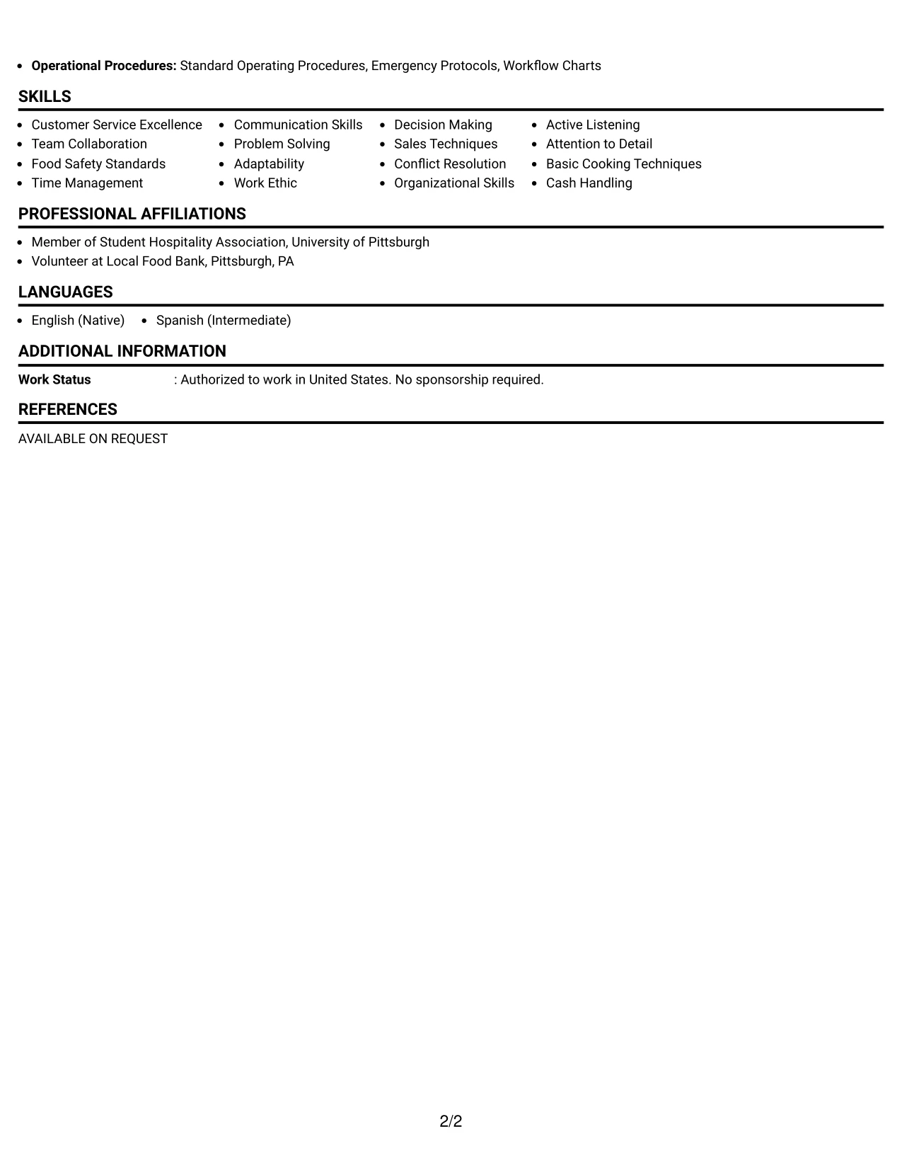 Resume Example Page 2