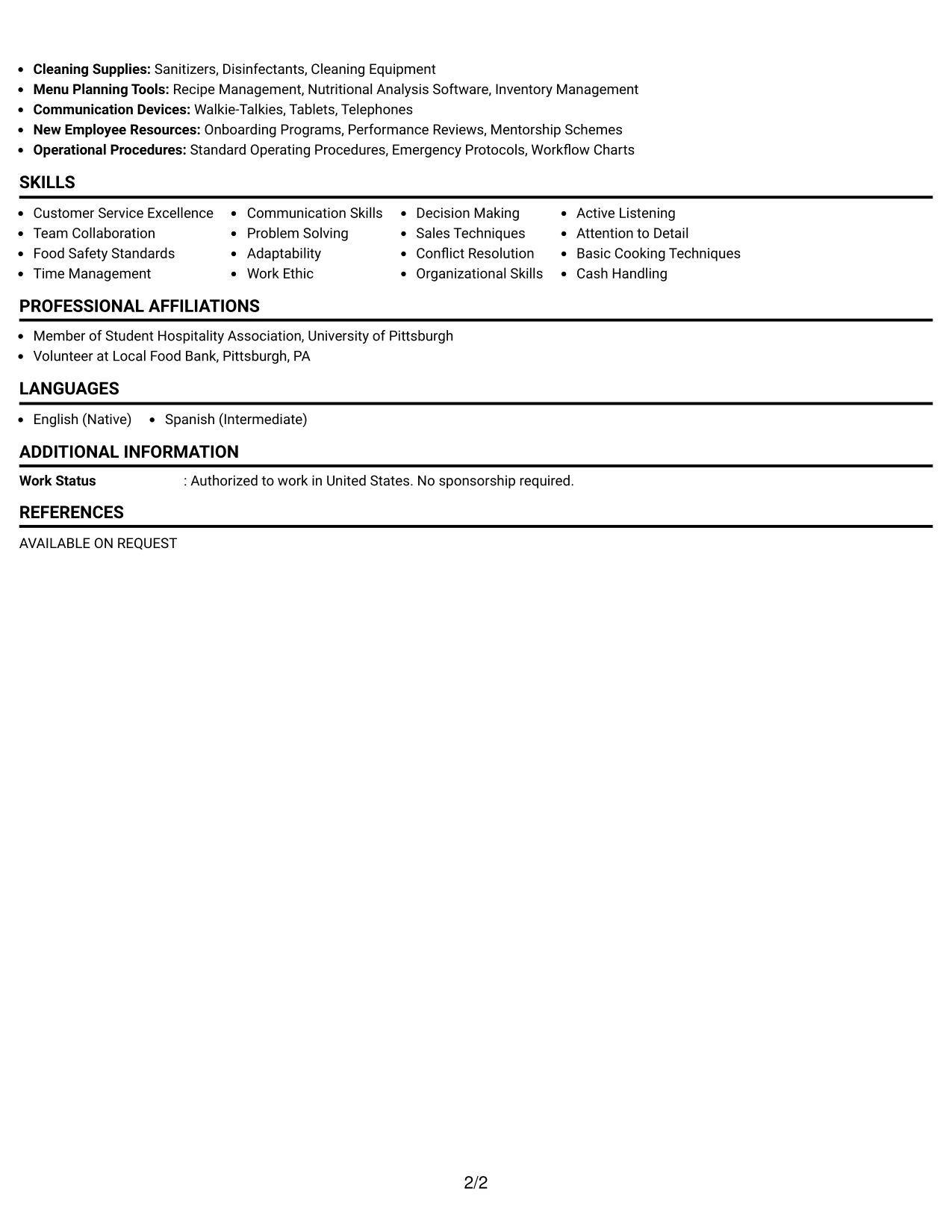 Resume Example Page 2