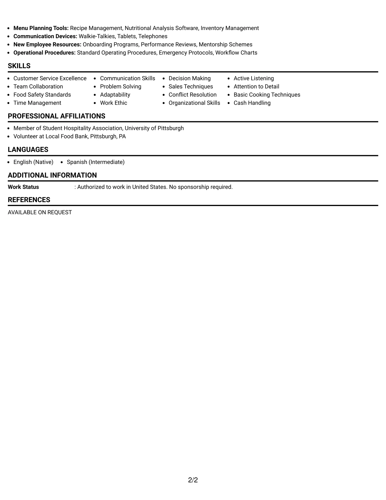 Resume Example Page 2