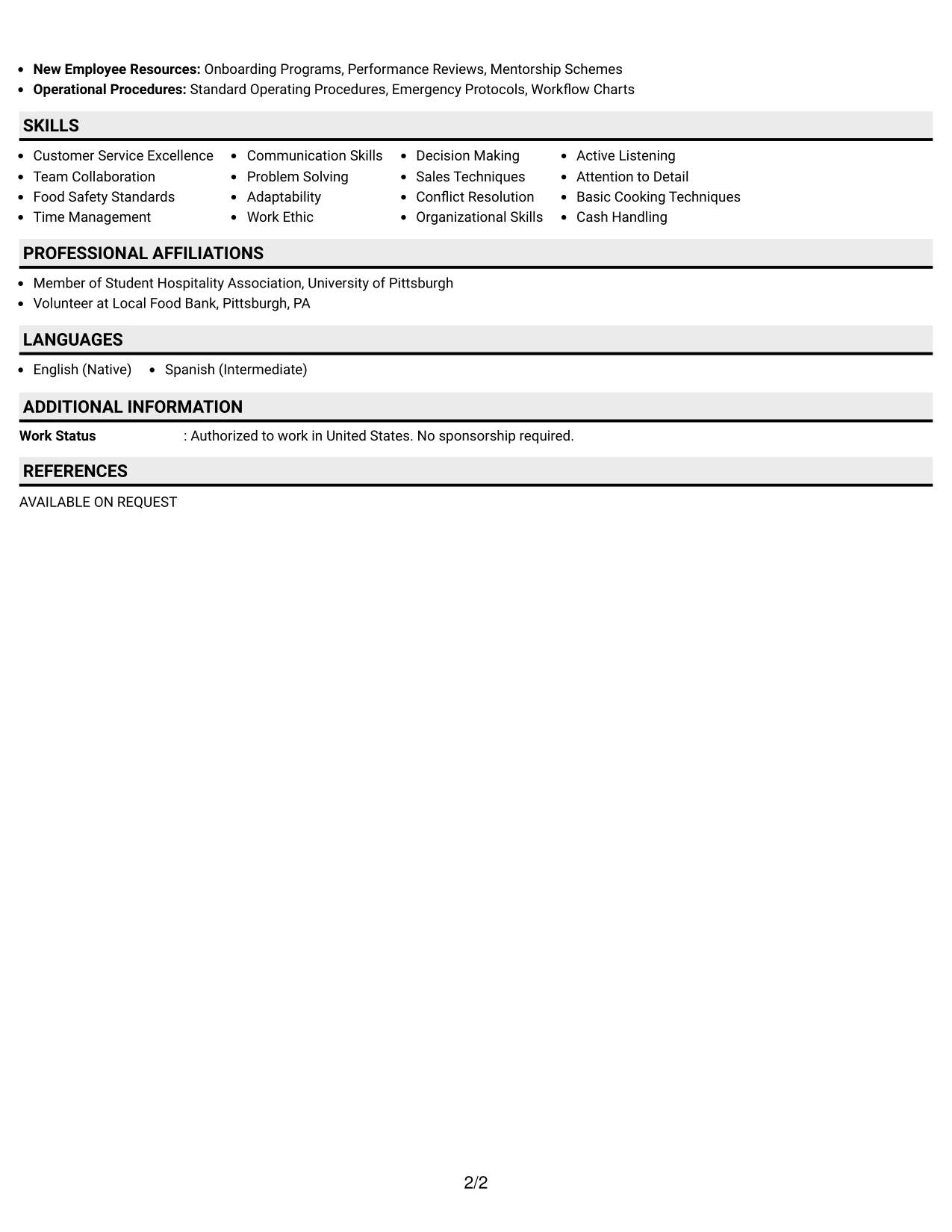 Resume Example Page 2