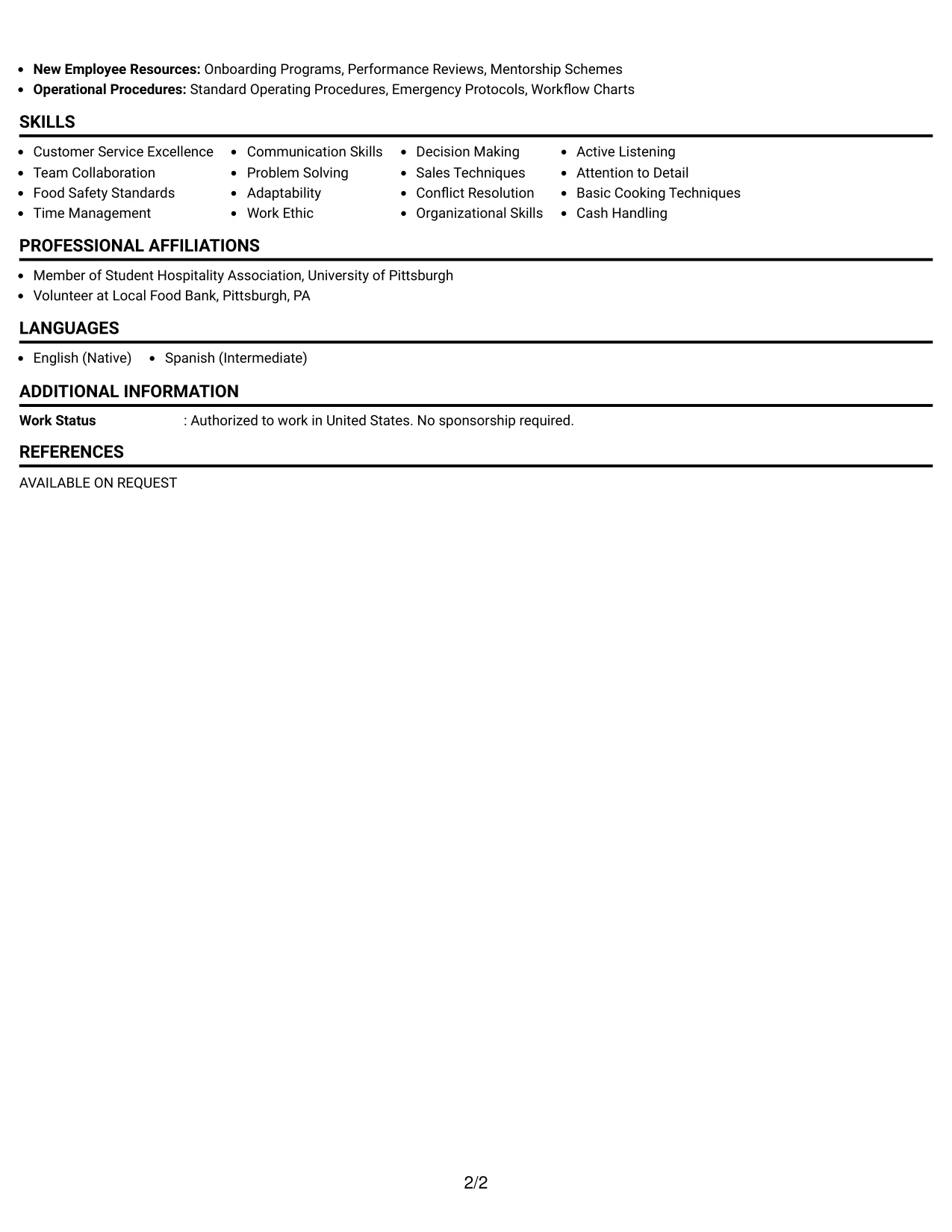 Resume Example Page 2