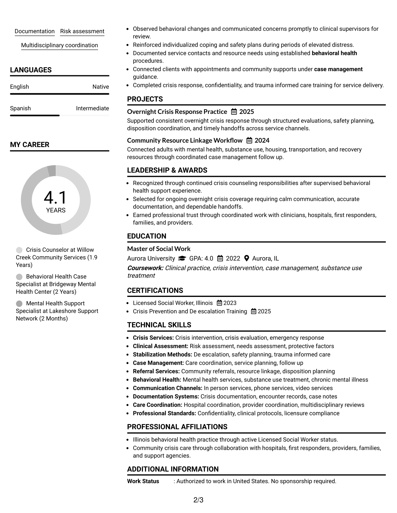 Resume Example Page 2