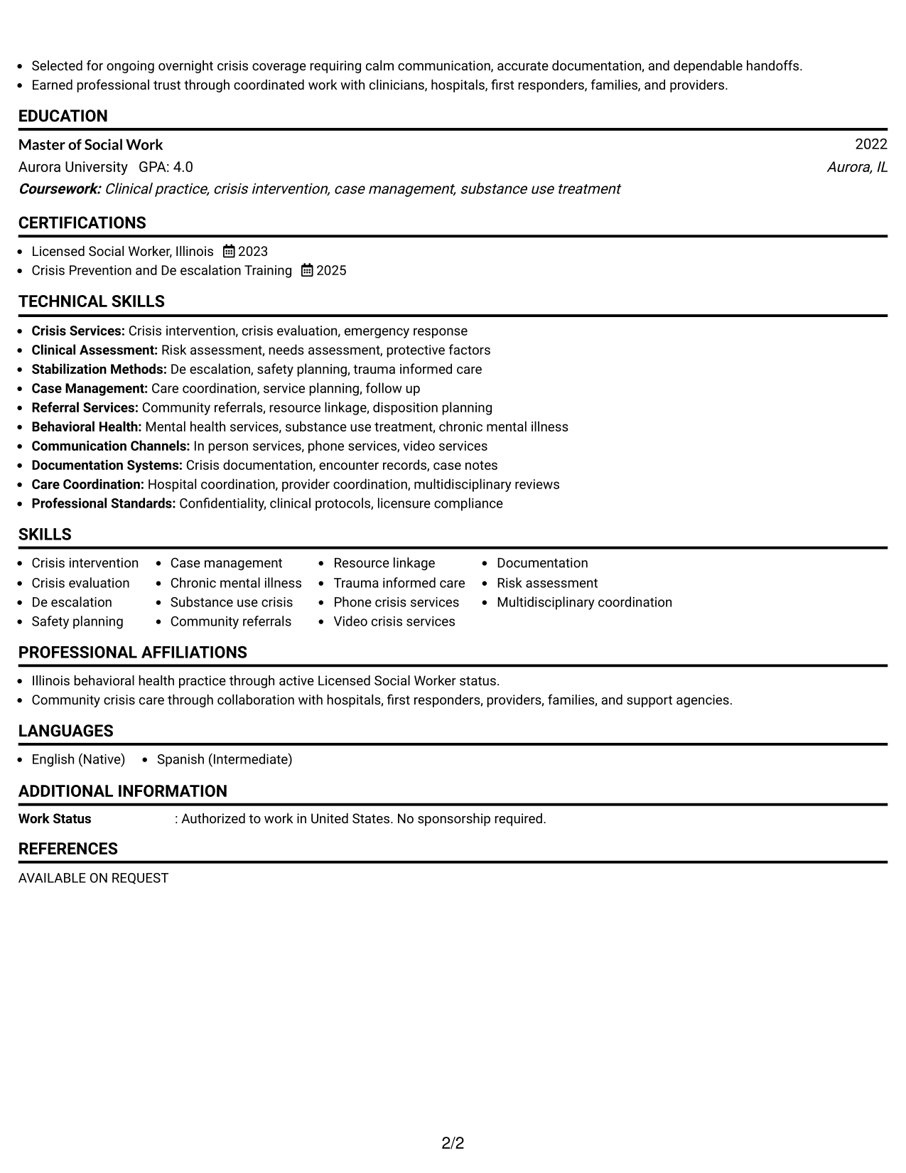 Resume Example Page 2