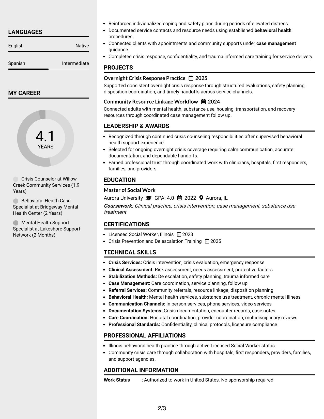 Resume Example Page 2