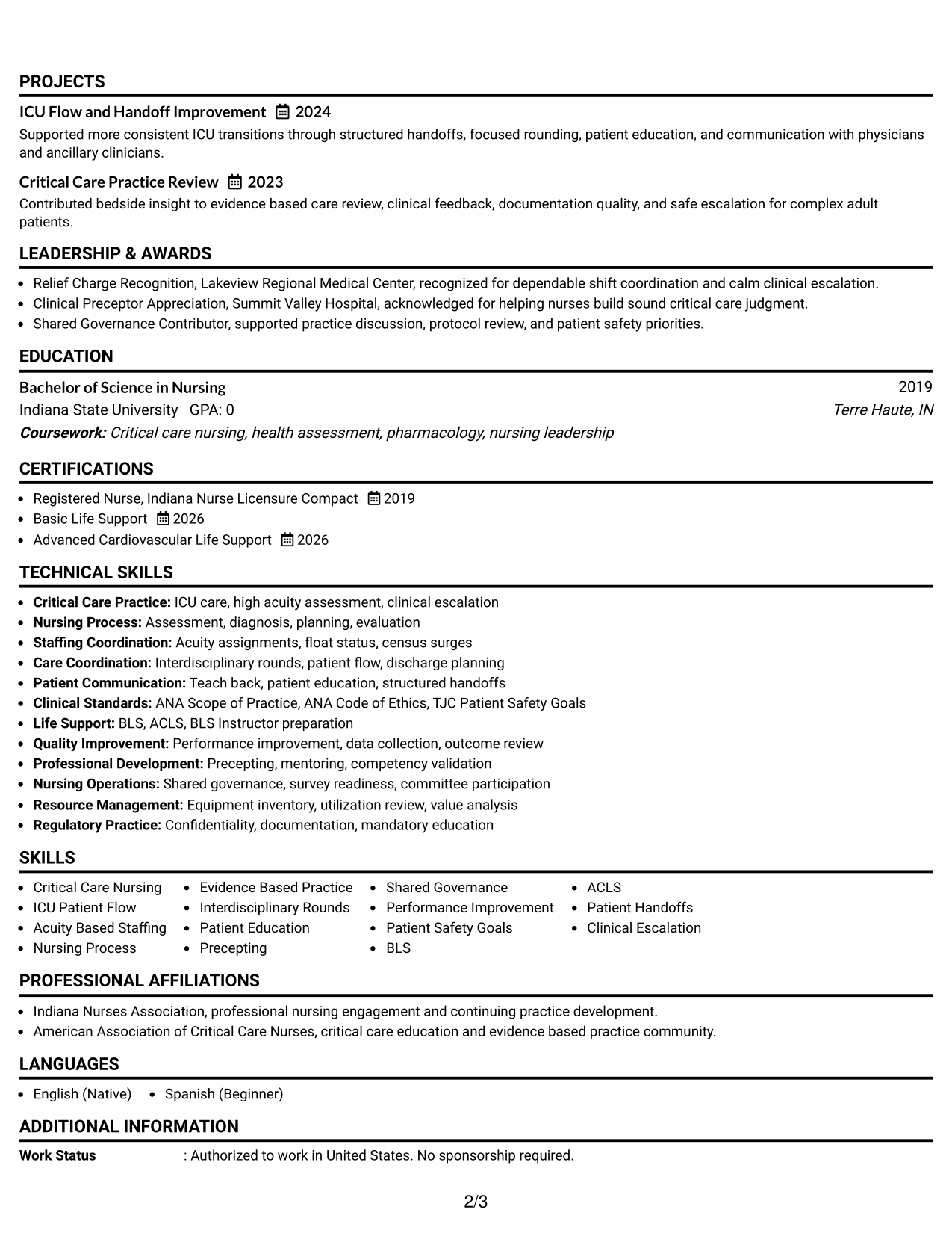 Resume Example Page 2