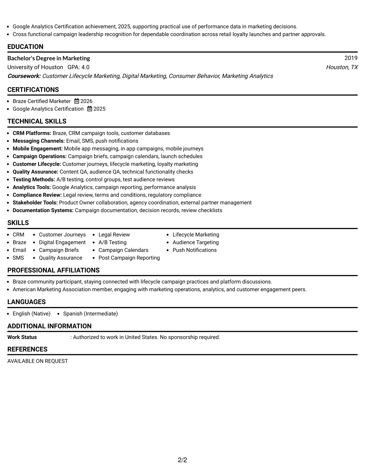 Resume Example Page 2