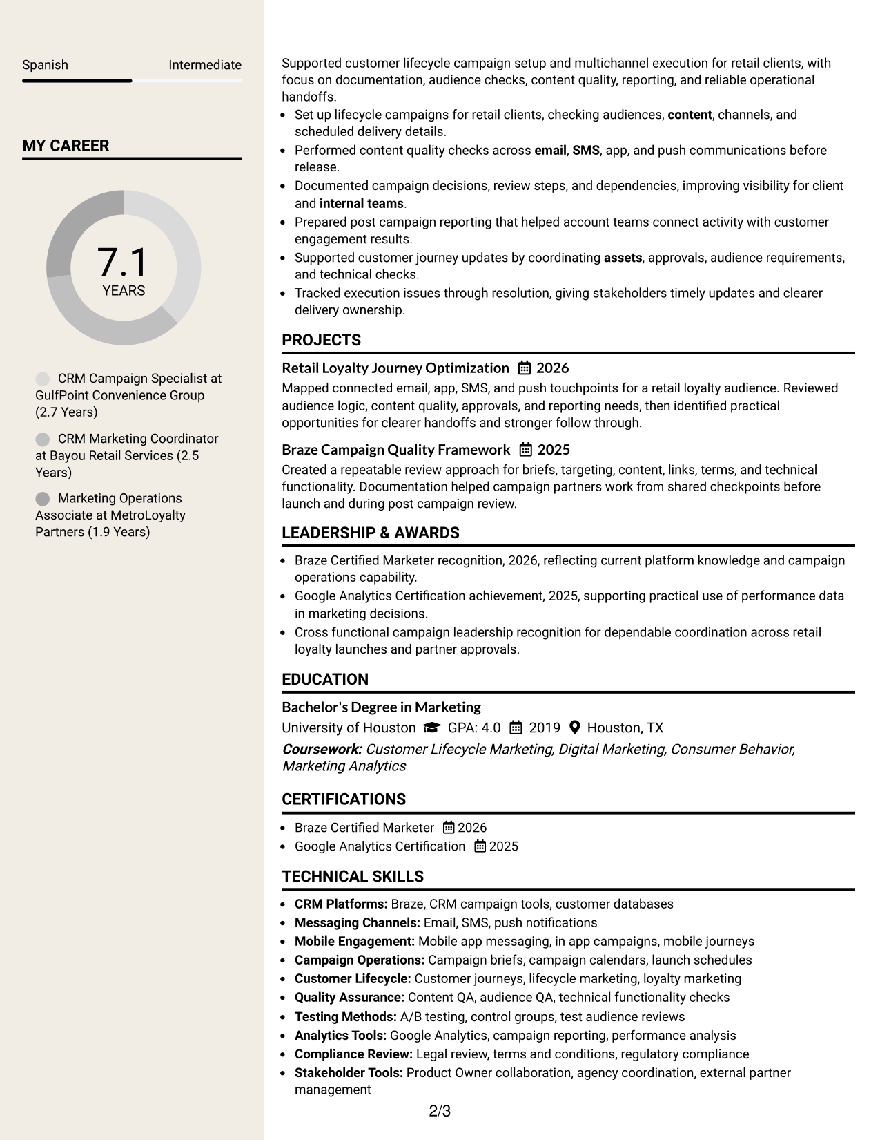 Resume Example Page 2