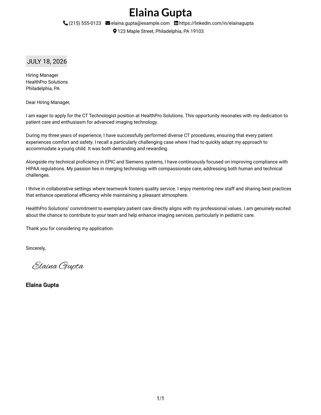 Resume Example Page 1