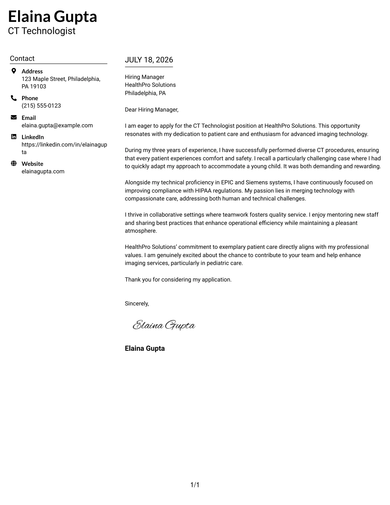 Resume Example Page 1