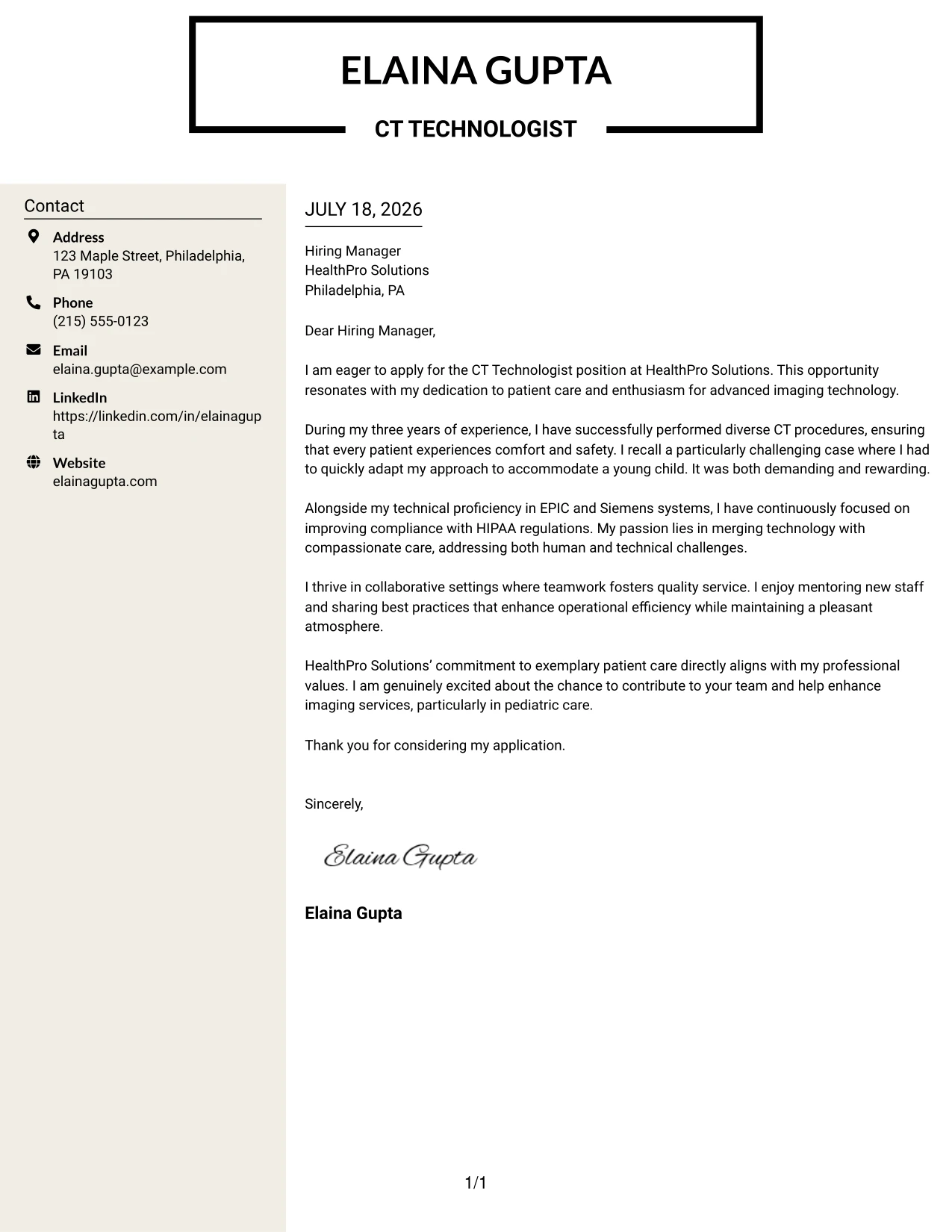 Resume Example Page 1
