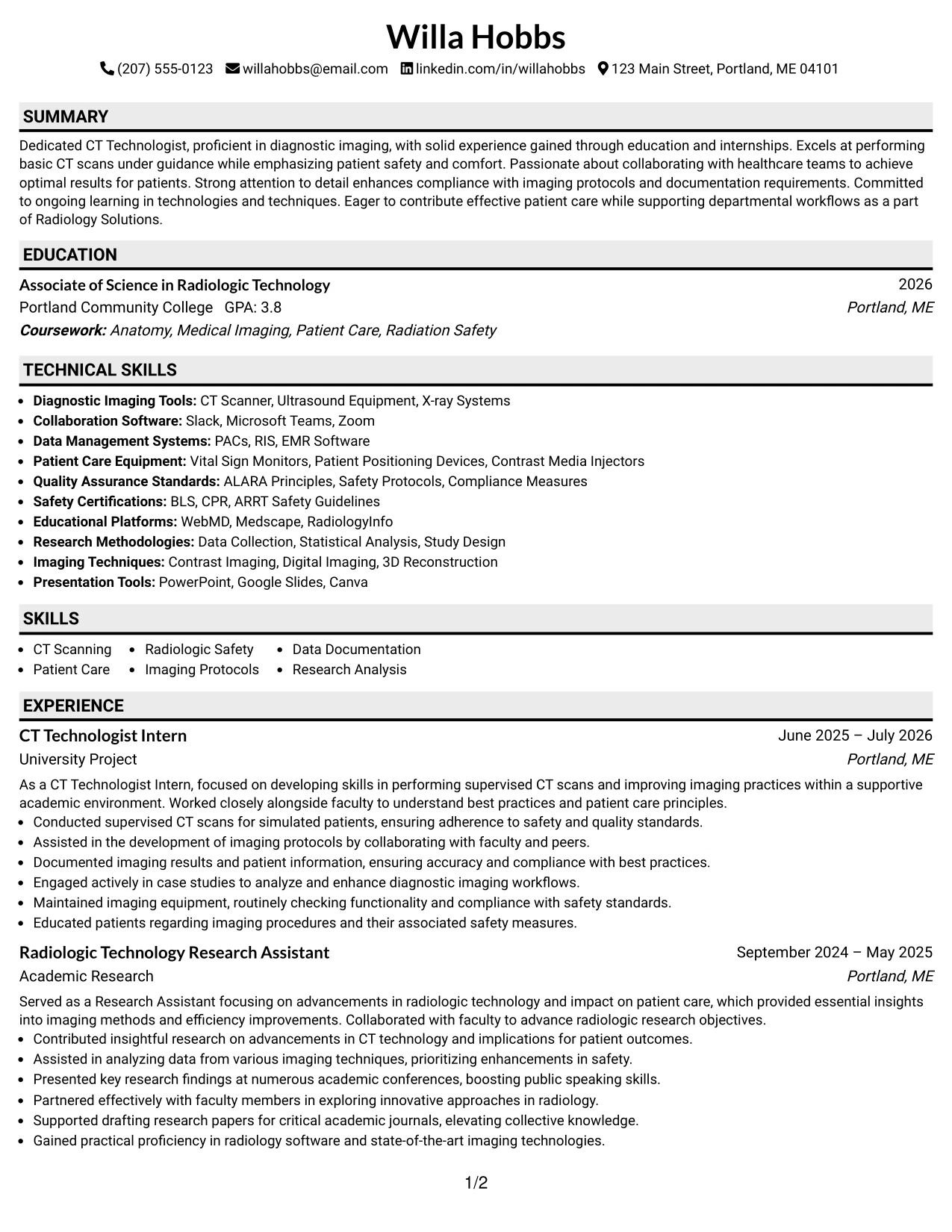 Resume Example Page 1