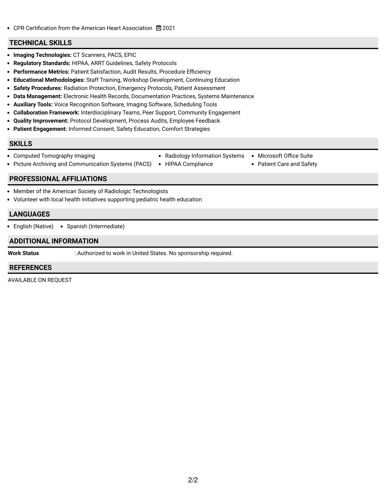 Resume Example Page 2