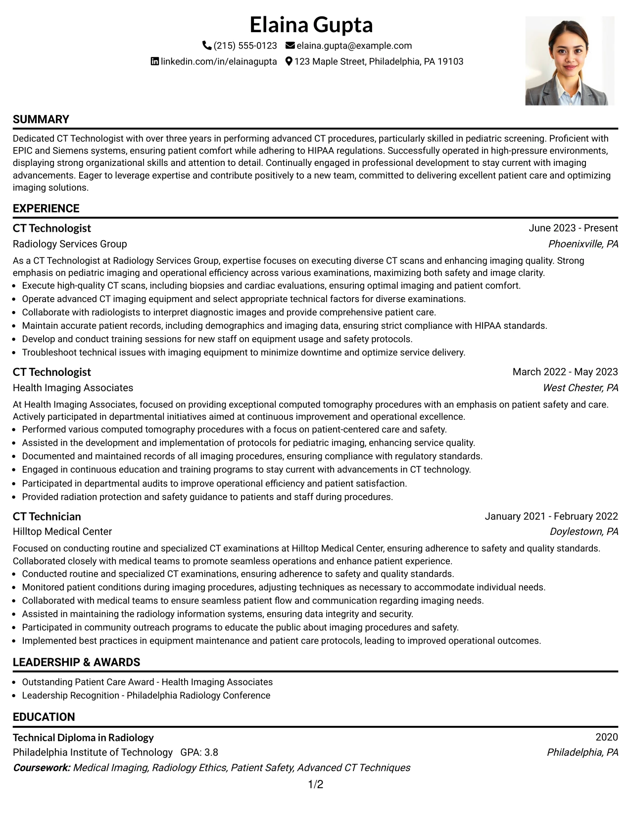 Resume Example Page 1
