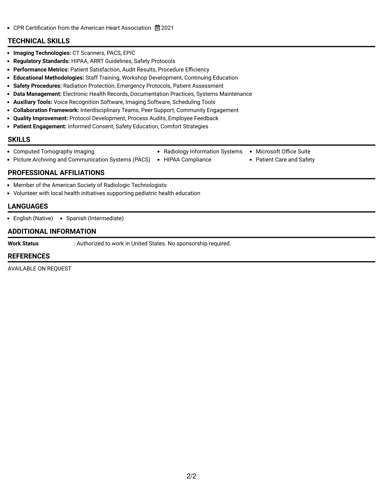 Resume Example Page 2