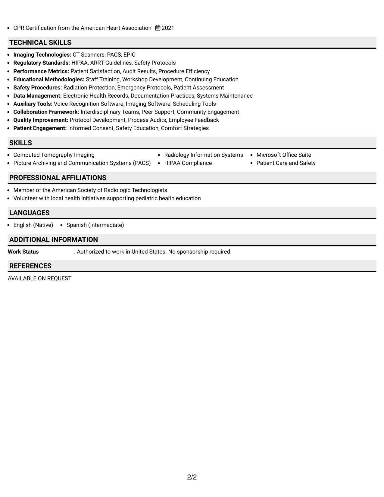 Resume Example Page 2