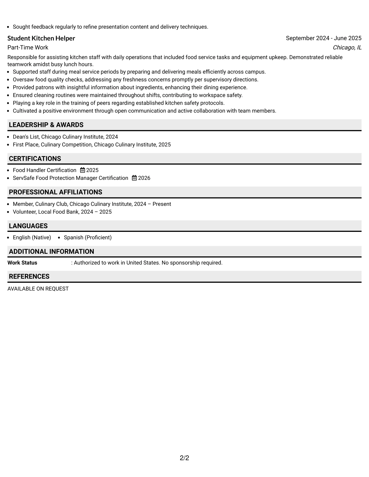 Resume Example Page 2