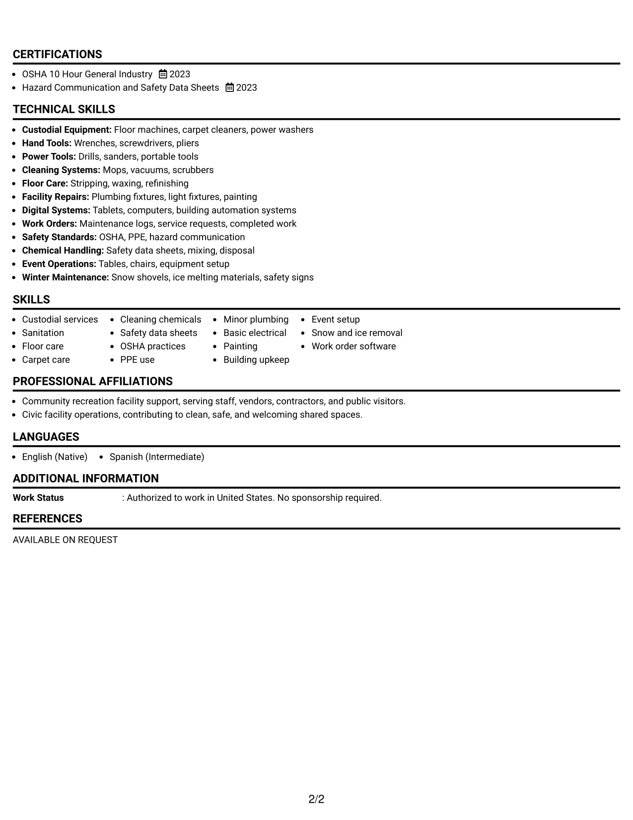 Resume Example Page 2
