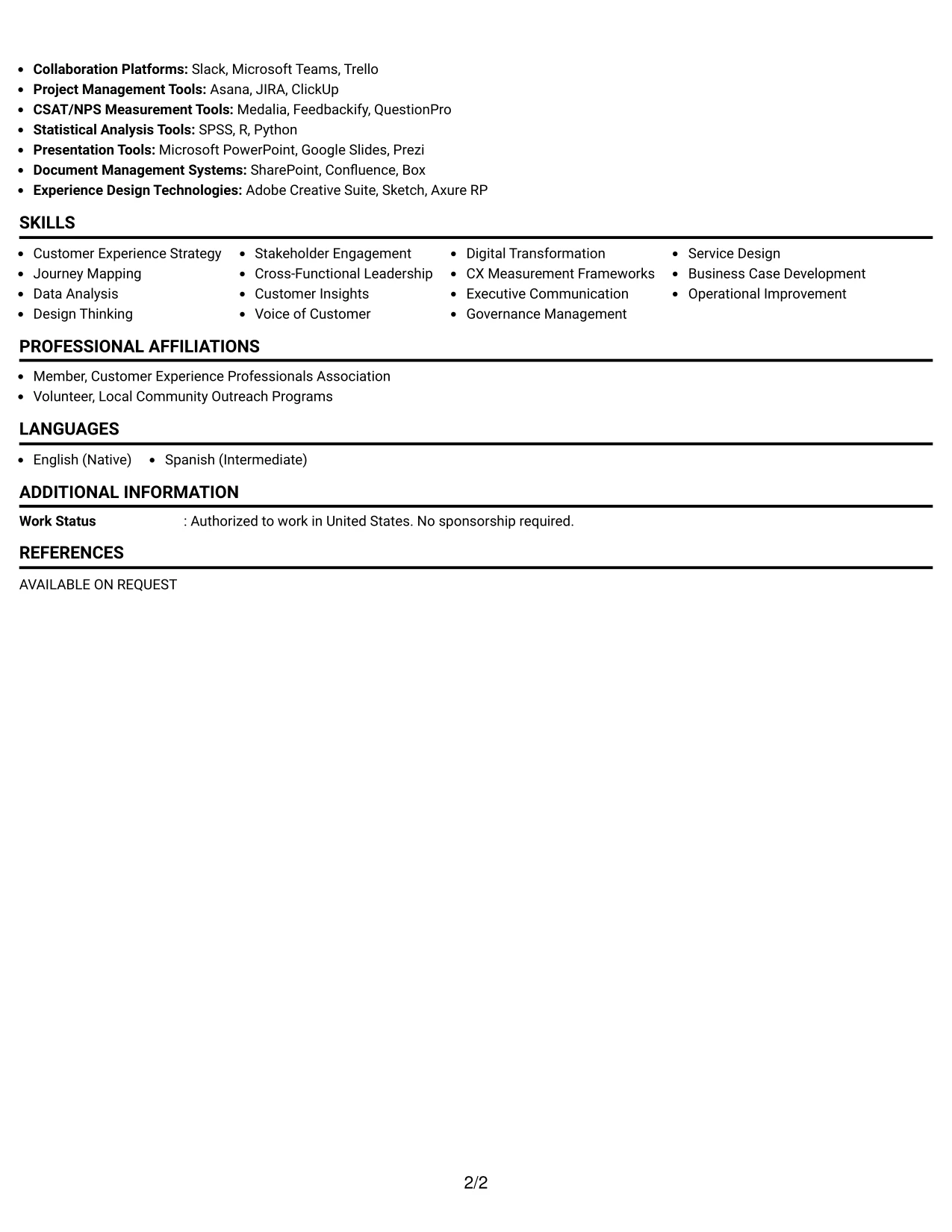 Resume Example Page 2