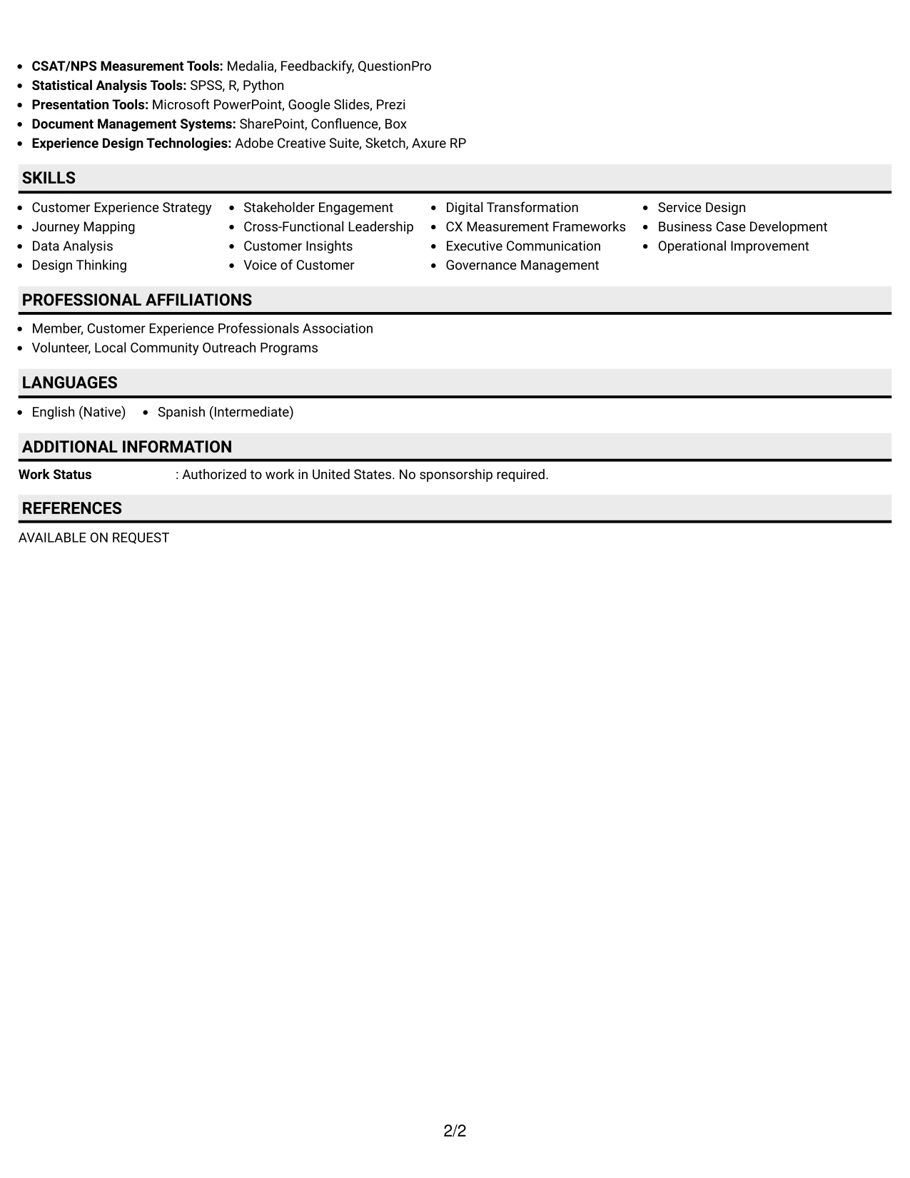 Resume Example Page 2