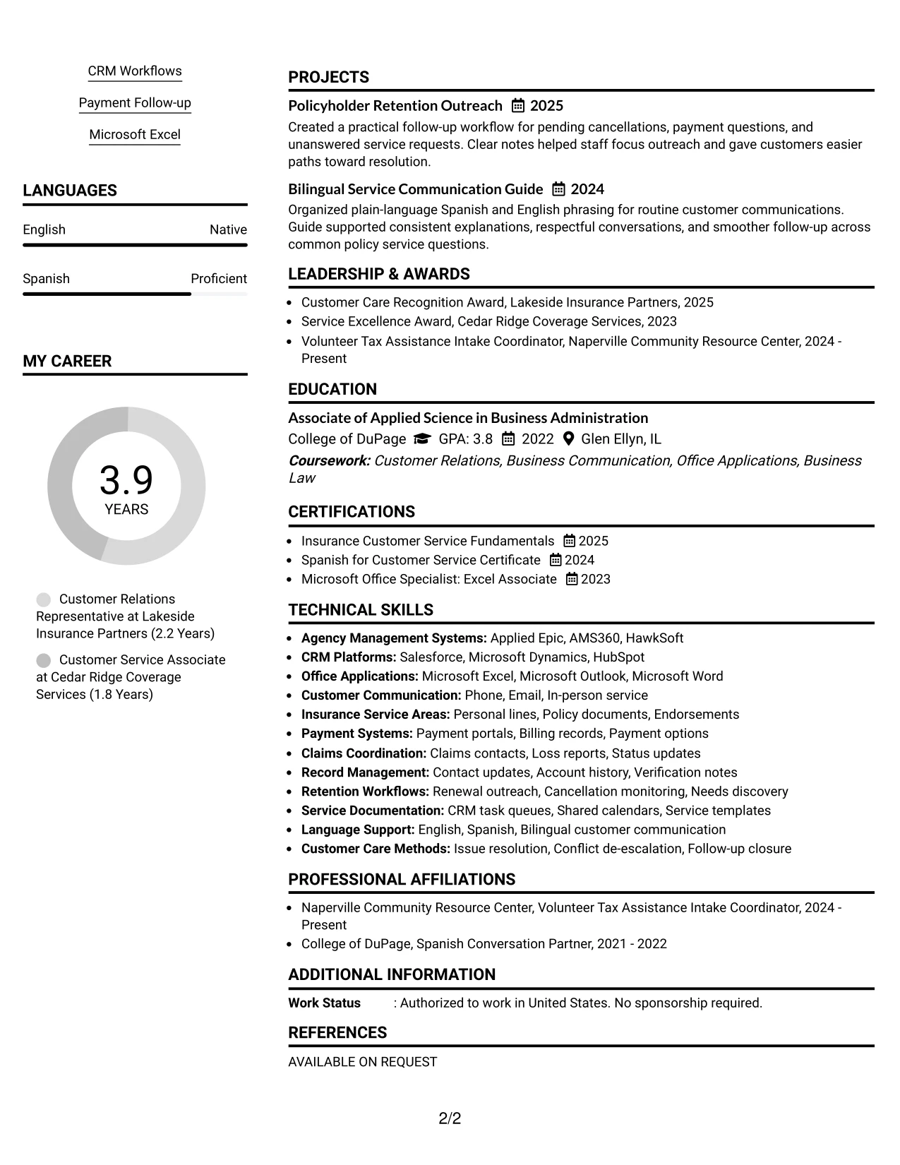 Resume Example Page 2