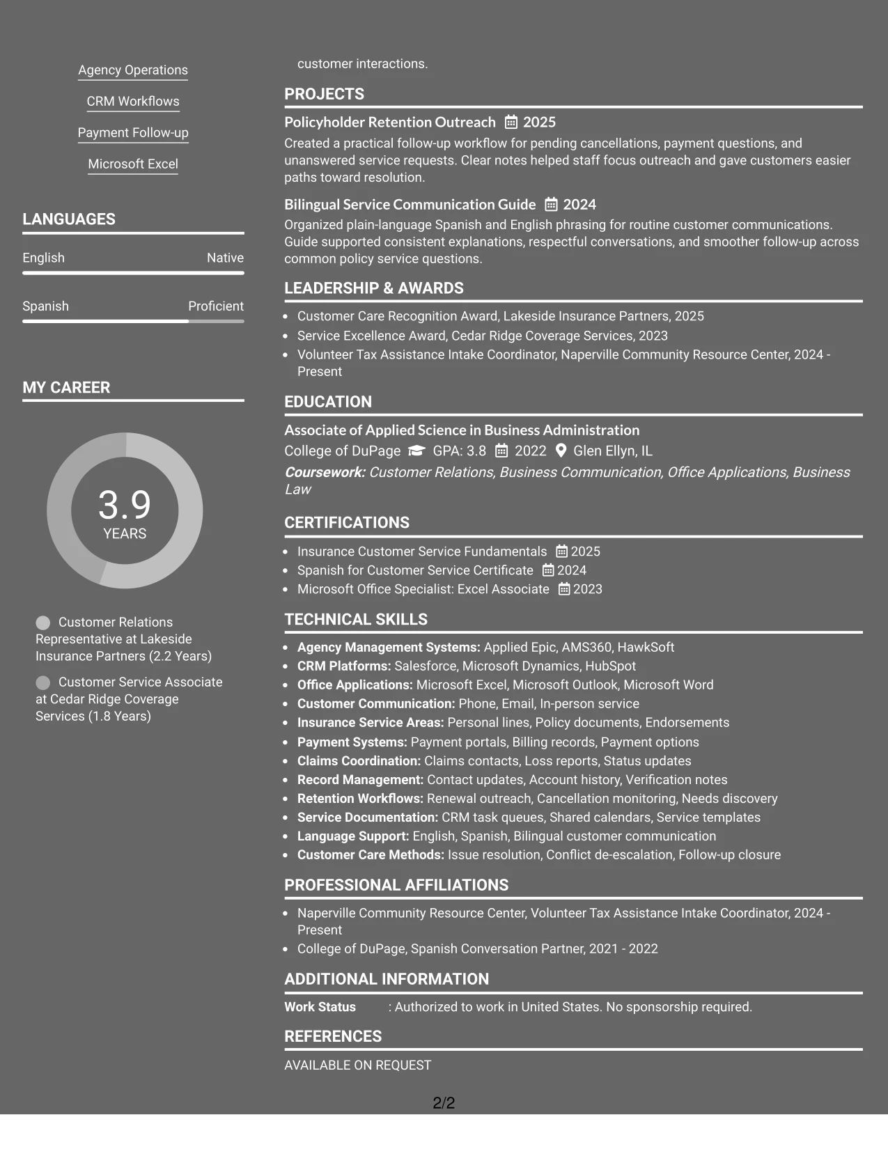 Resume Example Page 2