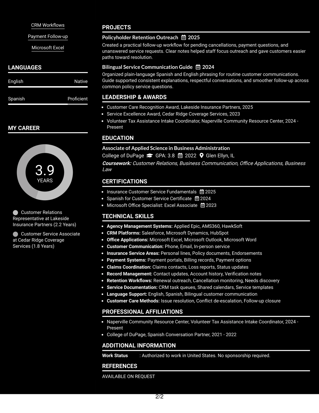 Resume Example Page 2