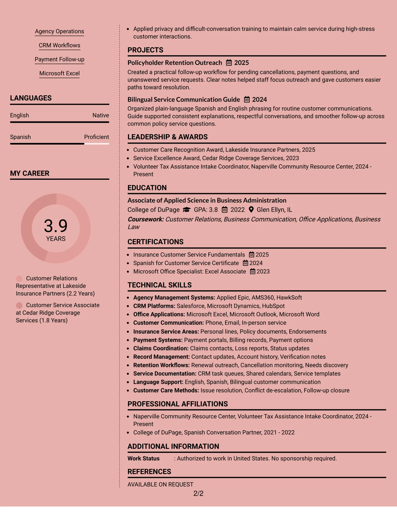 Resume Example Page 2
