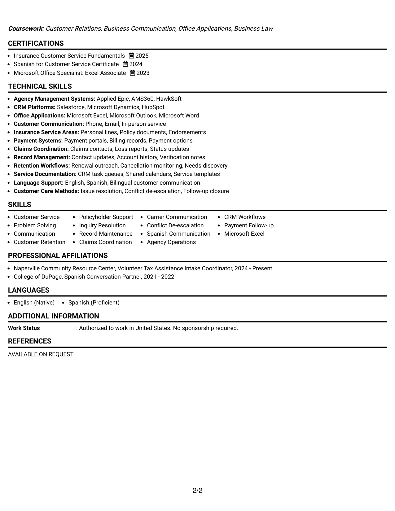 Resume Example Page 2