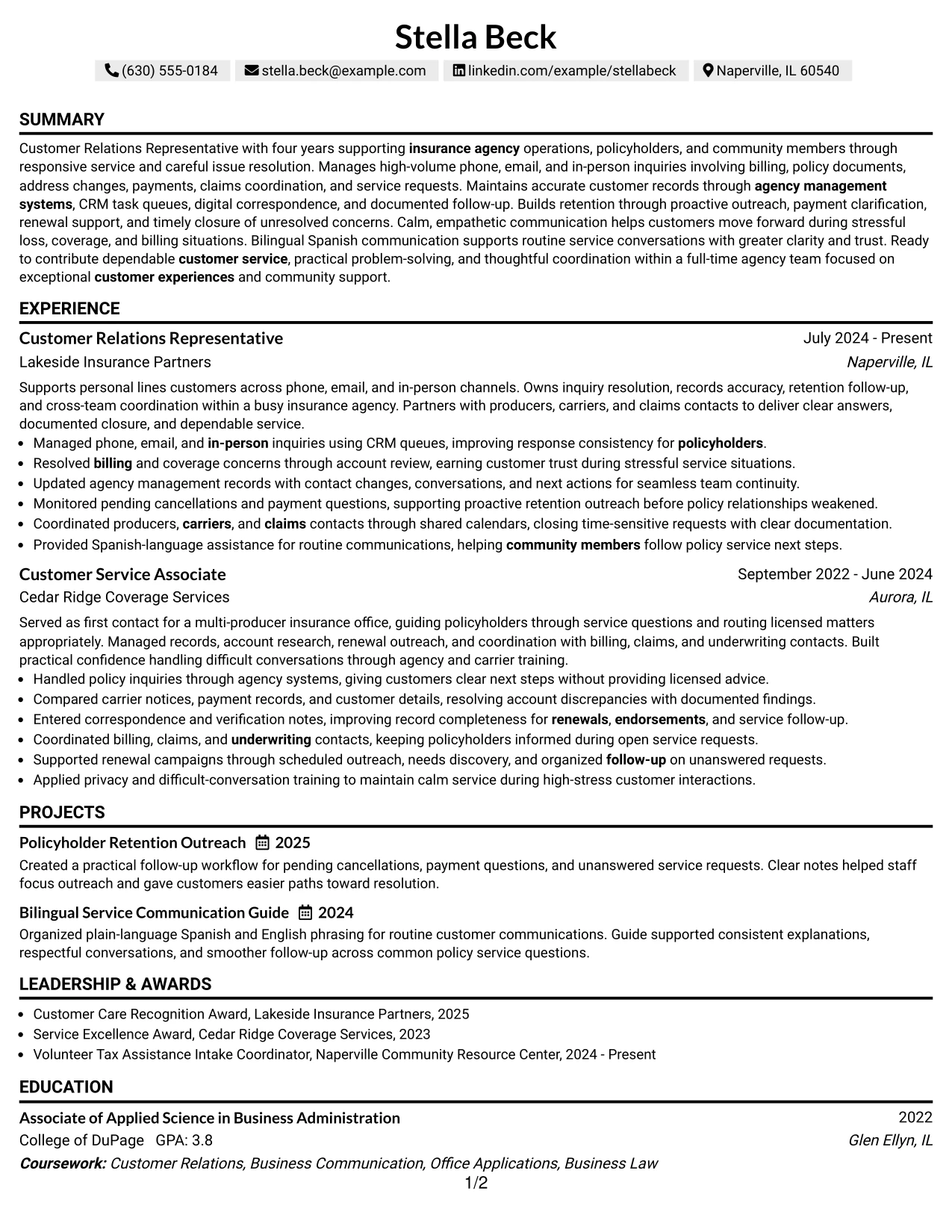 Resume Example Page 1
