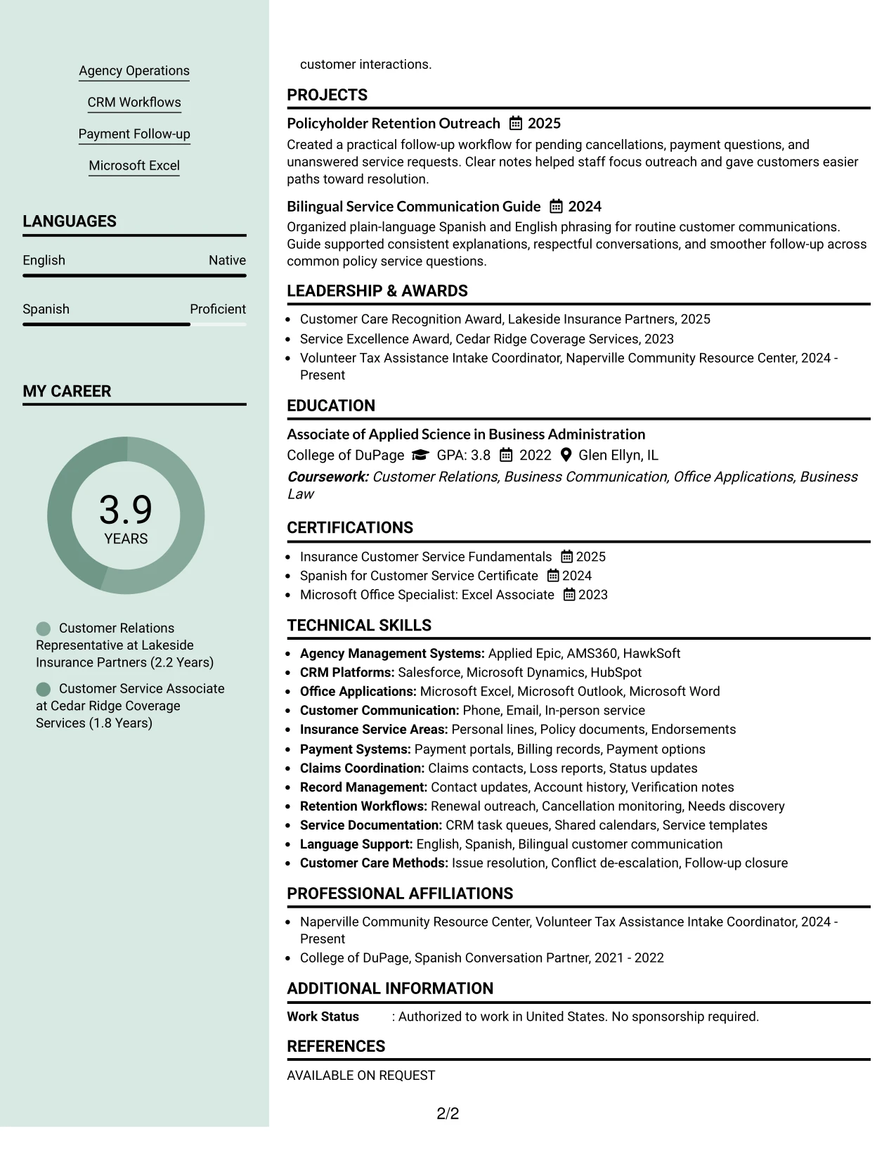 Resume Example Page 2