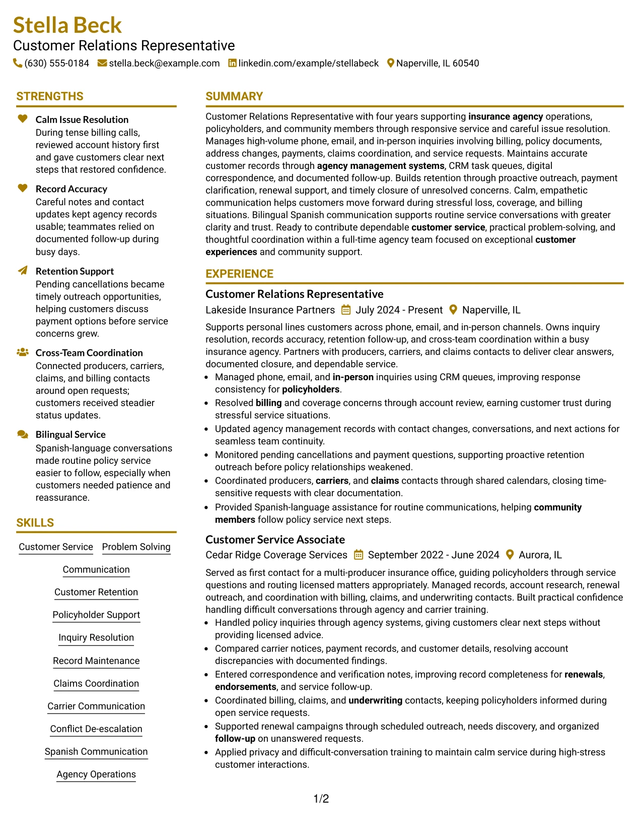 Resume Example Page 1